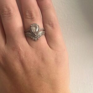 Pandora Teardrop & Wishbone Ring Set SIZE 8.5